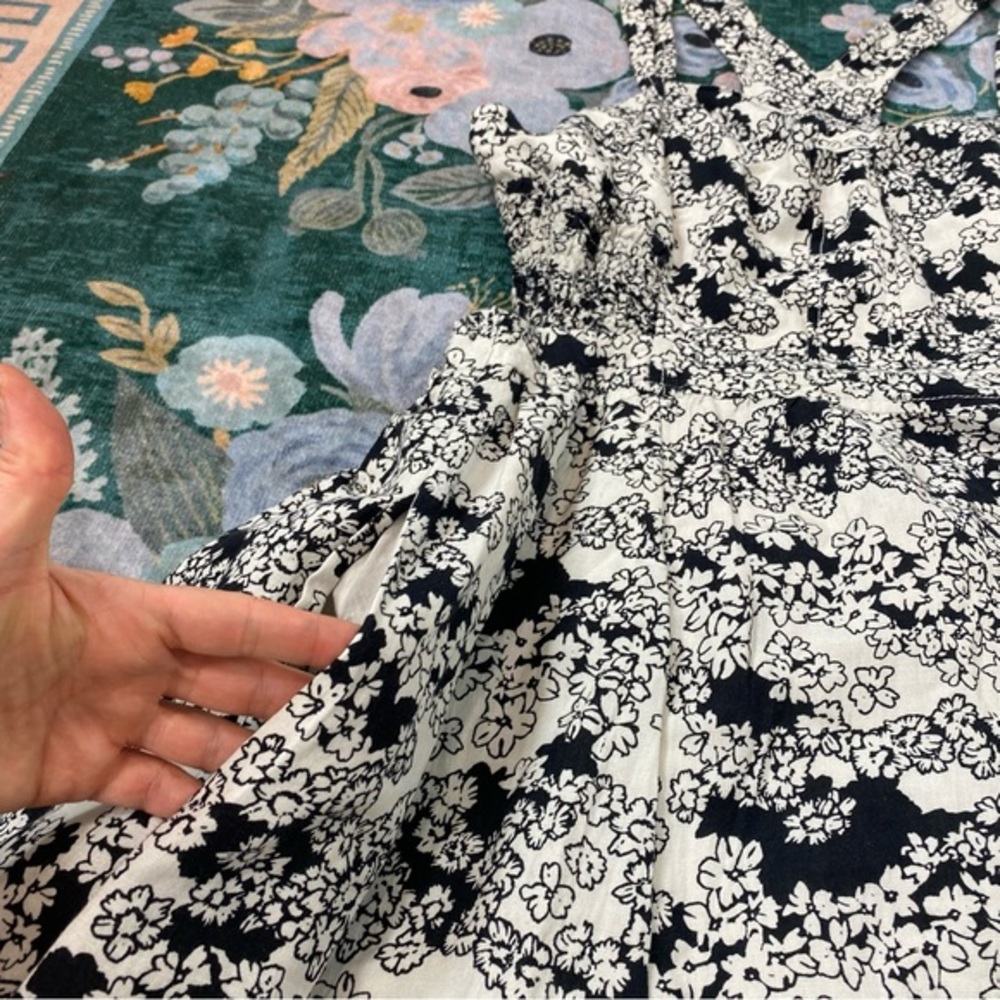 NWT Anthropologie Smocked Floral Cut Out Midi Dress White & Black Large - Picture 12 of 15